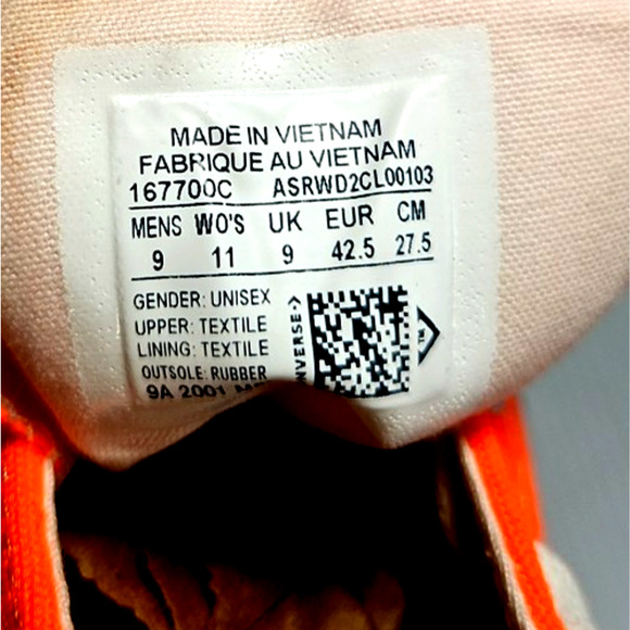 Converse All Star Chuck Taylor 70 Hi High Top Sneakers Bright Orange Us mens 9 - Picture 7 of 7